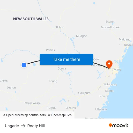 Ungarie to Rooty Hill map