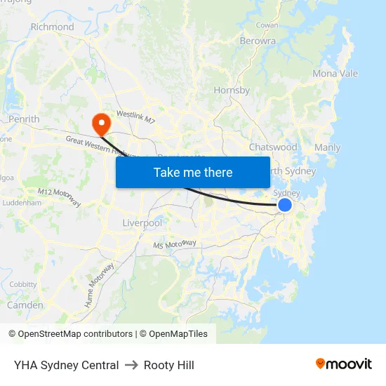YHA Sydney Central to Rooty Hill map