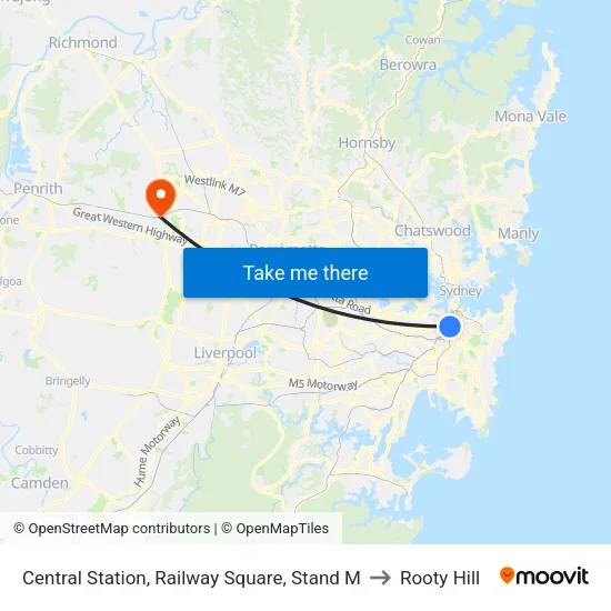 Central Station, Railway Square, Stand M to Rooty Hill map