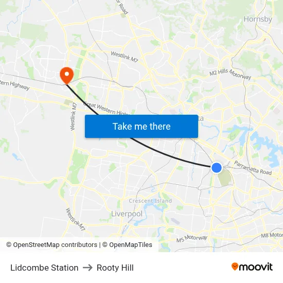 Lidcombe Station to Rooty Hill map