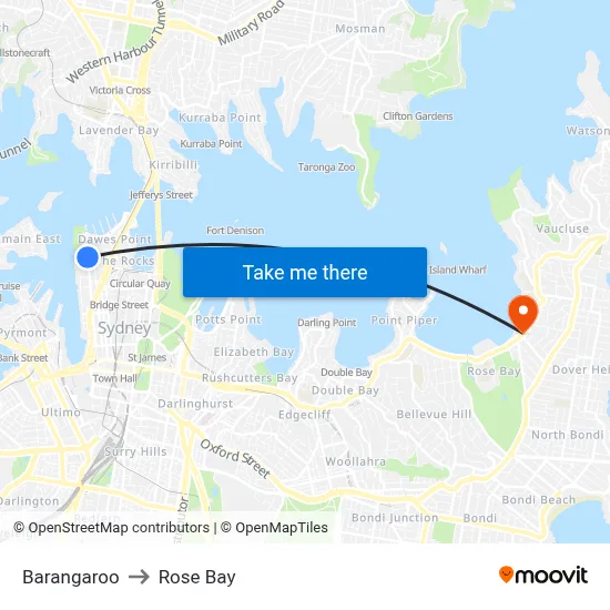 Barangaroo to Rose Bay map