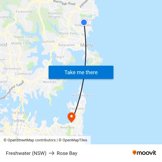 Freshwater (NSW) to Rose Bay map
