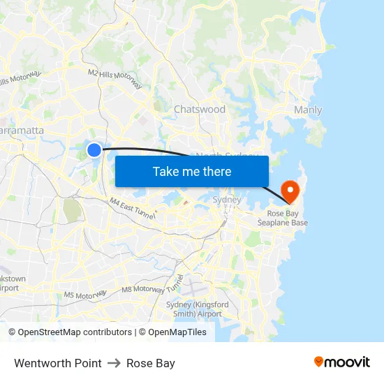 Wentworth Point to Rose Bay map