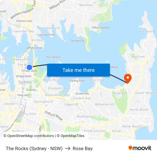 The Rocks (Sydney - NSW) to Rose Bay map