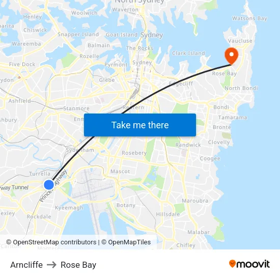 Arncliffe to Rose Bay map
