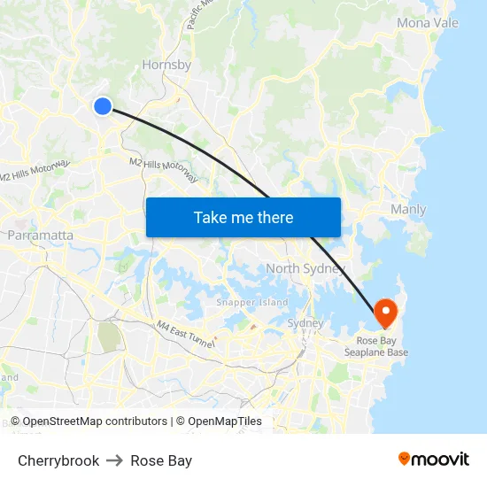 Cherrybrook to Rose Bay map