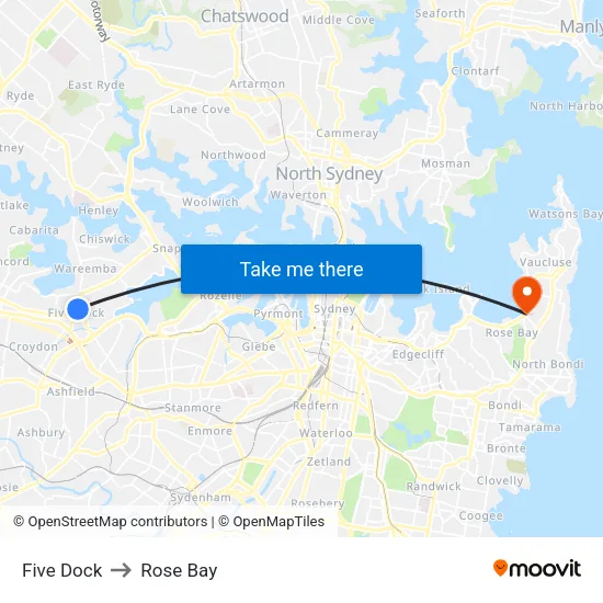 Five Dock to Rose Bay map