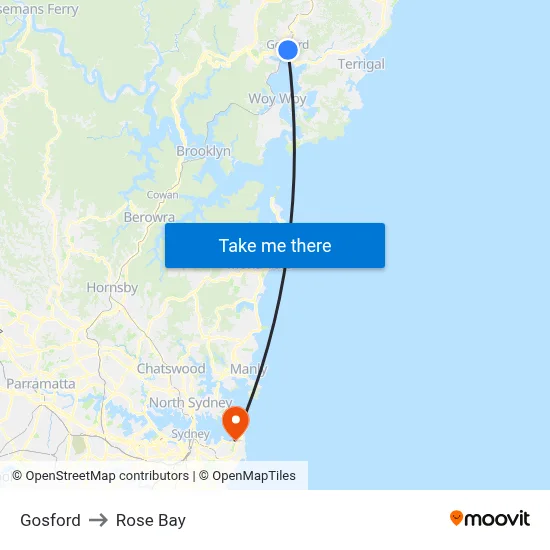 Gosford to Rose Bay map
