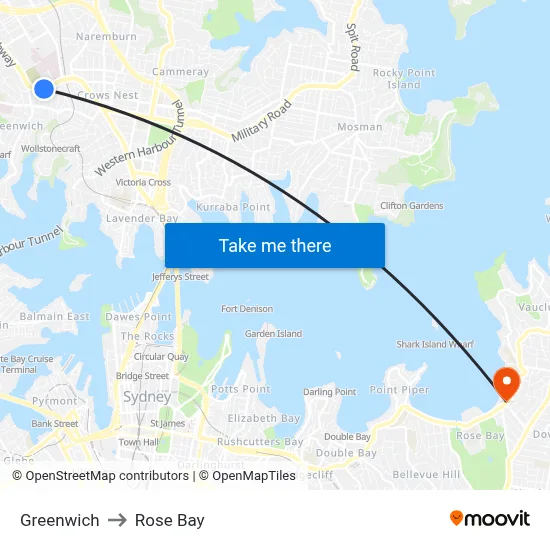 Greenwich to Rose Bay map