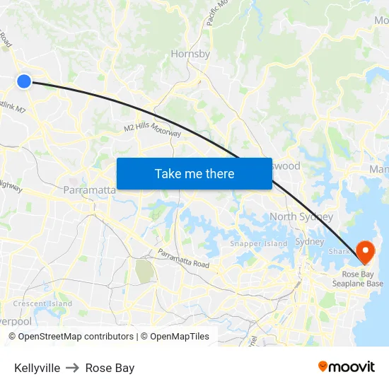 Kellyville to Rose Bay map