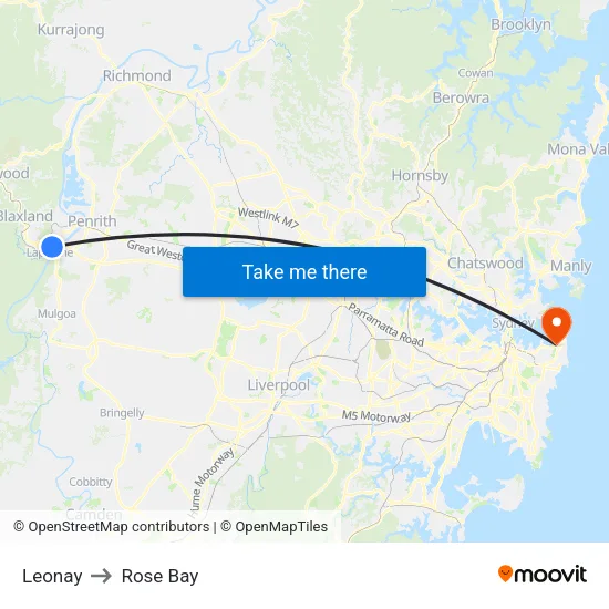 Leonay to Rose Bay map