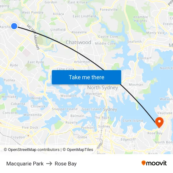 Macquarie Park to Rose Bay map