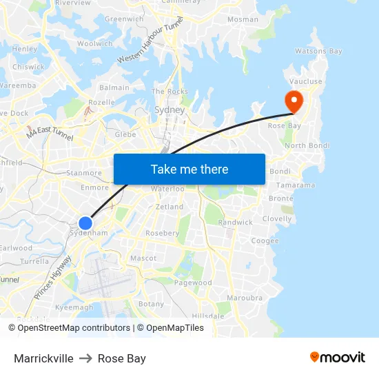 Marrickville to Rose Bay map