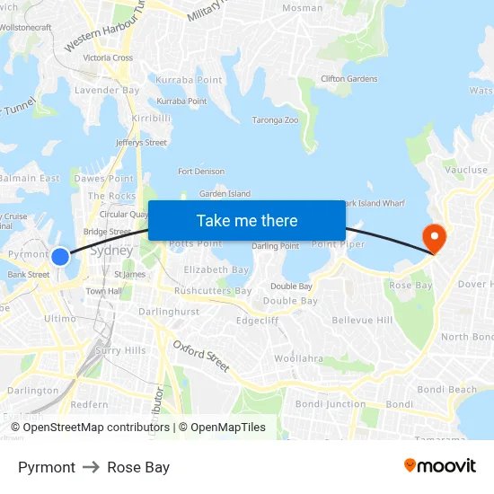 Pyrmont to Rose Bay map
