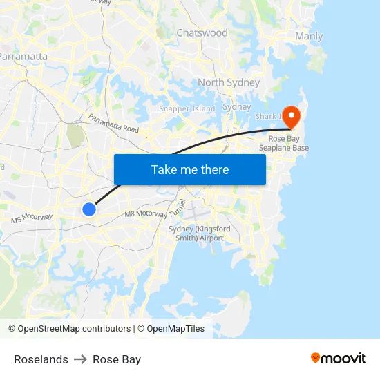 Roselands to Rose Bay map