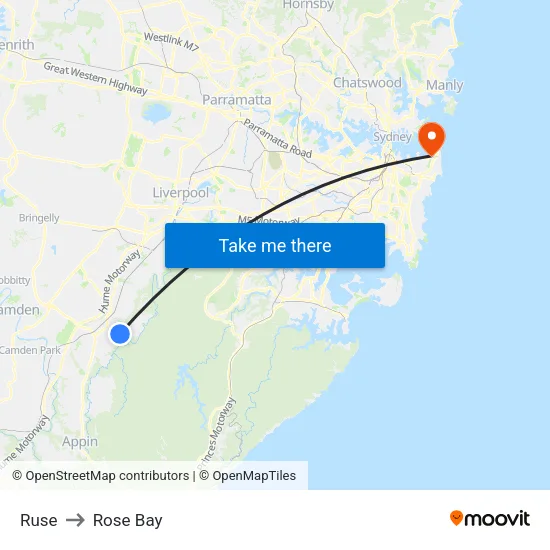 Ruse to Rose Bay map