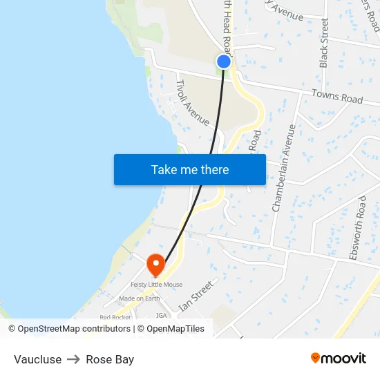Vaucluse to Rose Bay map