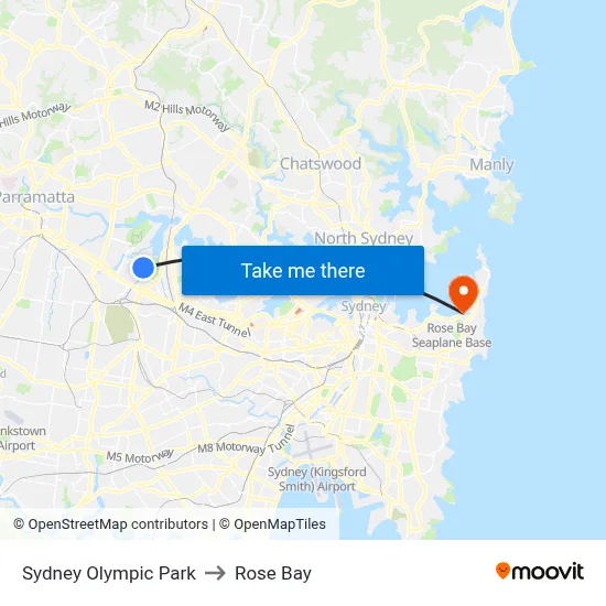 Sydney Olympic Park to Rose Bay map
