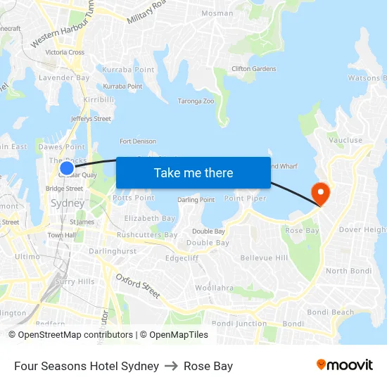 Four Seasons Hotel Sydney to Rose Bay map