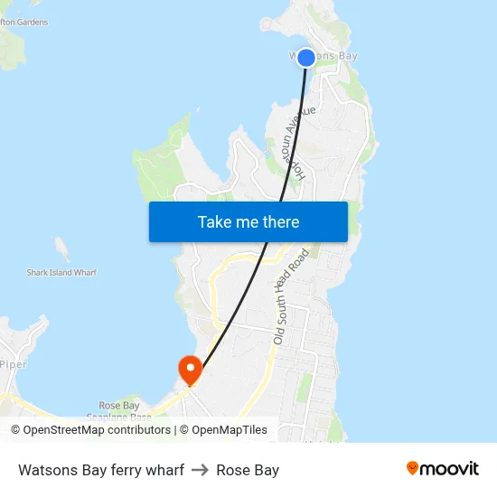 Watsons Bay ferry wharf to Rose Bay map