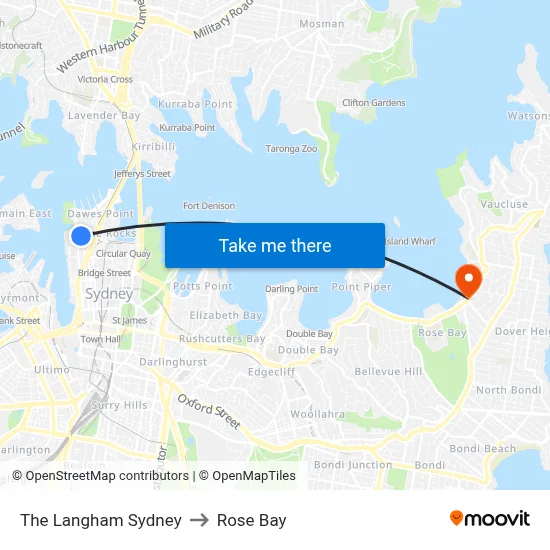 The Langham Sydney to Rose Bay map