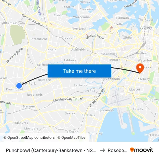 Punchbowl (Canterbury-Bankstown - NSW) to Rosebery map