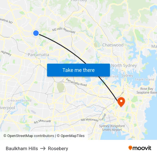 Baulkham Hills to Rosebery map