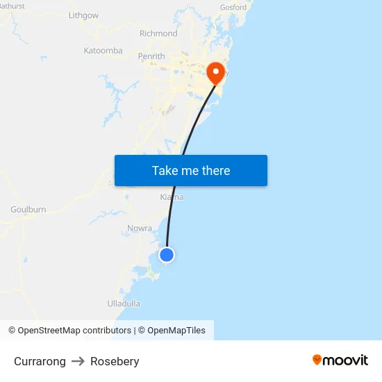 Currarong to Rosebery map
