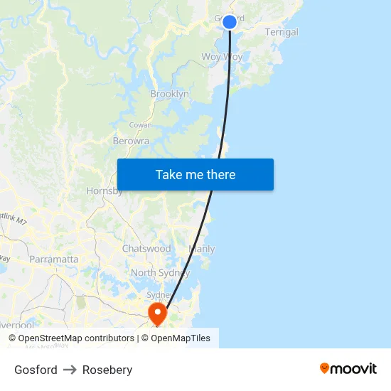Gosford to Rosebery map