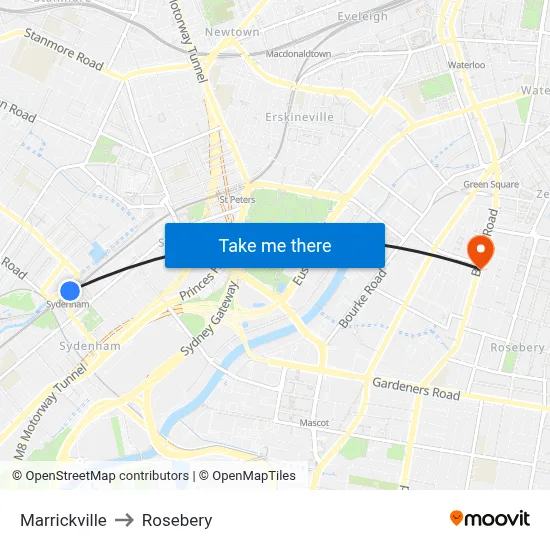 Marrickville to Rosebery map