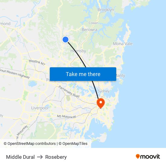 Middle Dural to Rosebery map