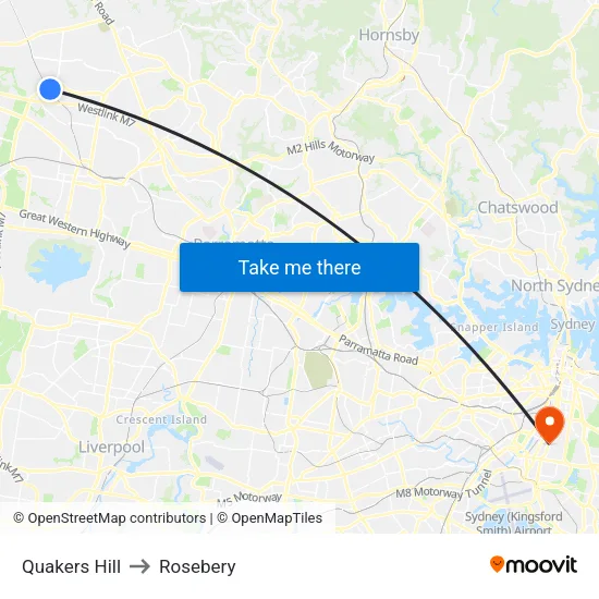 Quakers Hill to Rosebery map