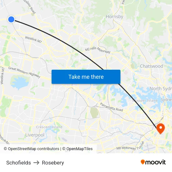 Schofields to Rosebery map
