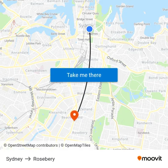 Sydney to Rosebery map