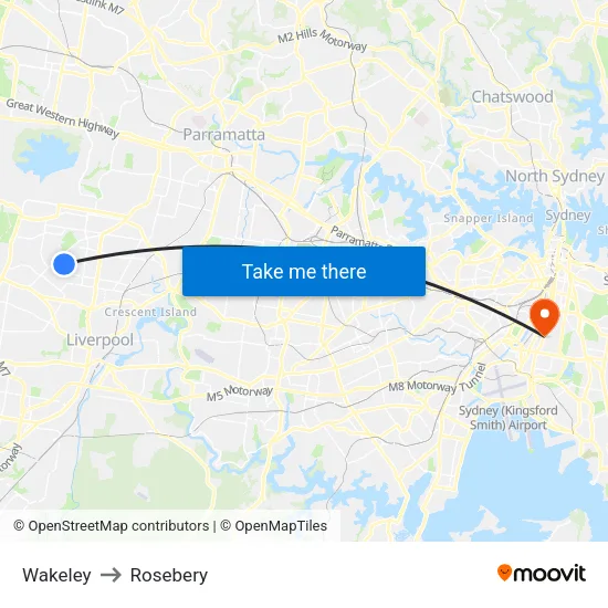 Wakeley to Rosebery map