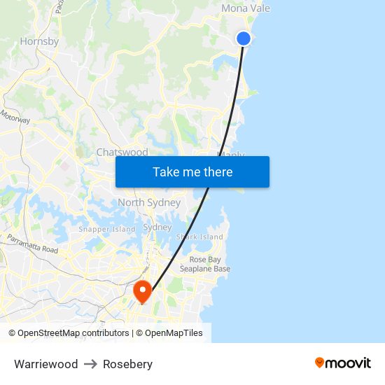 Warriewood to Rosebery map