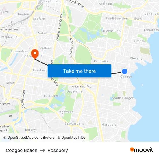 Coogee Beach to Rosebery map