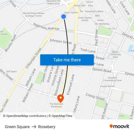 Green Square to Rosebery map