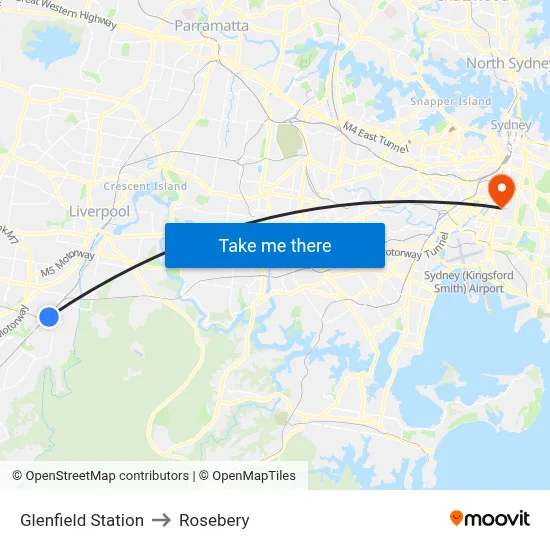 Glenfield Station to Rosebery map