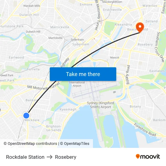 Rockdale Station to Rosebery map