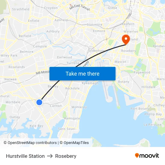Hurstville Station to Rosebery map