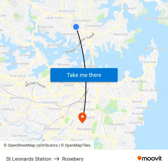 St Leonards Station to Rosebery map