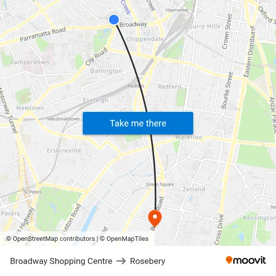 Broadway Shopping Centre to Rosebery map
