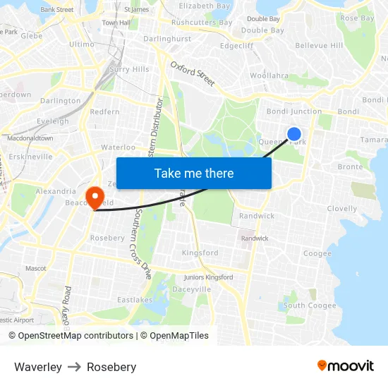 Waverley to Rosebery map