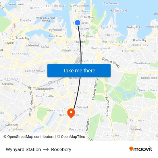 Wynyard Station to Rosebery map