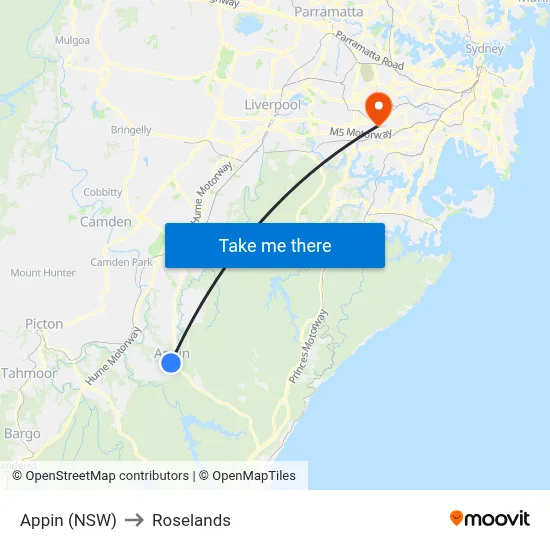 Appin (NSW) to Roselands map