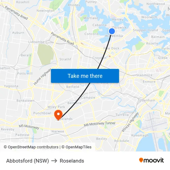 Abbotsford (NSW) to Roselands map