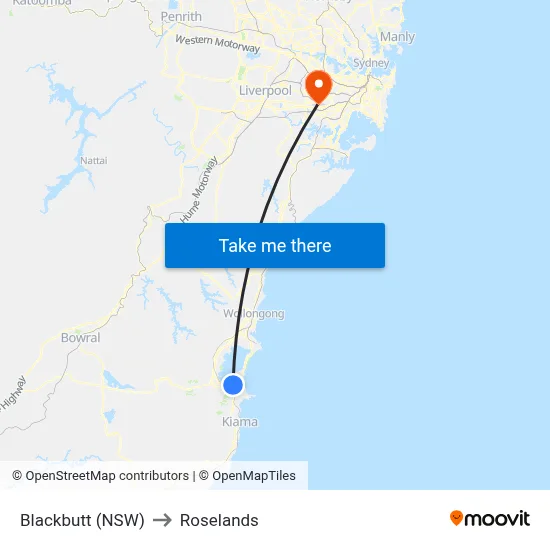 Blackbutt (NSW) to Roselands map