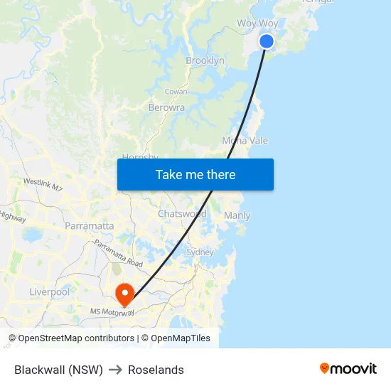Blackwall (NSW) to Roselands map