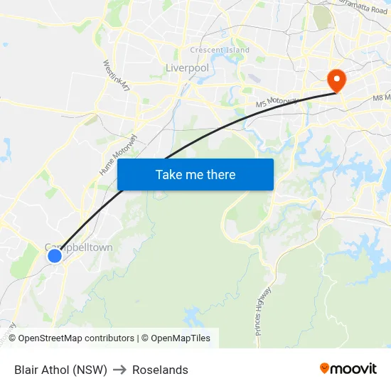 Blair Athol (NSW) to Roselands map
